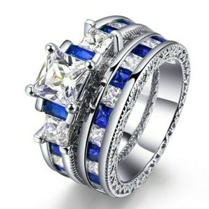 Wedding Saphire 3pc set. Titanium /Sterling Silver